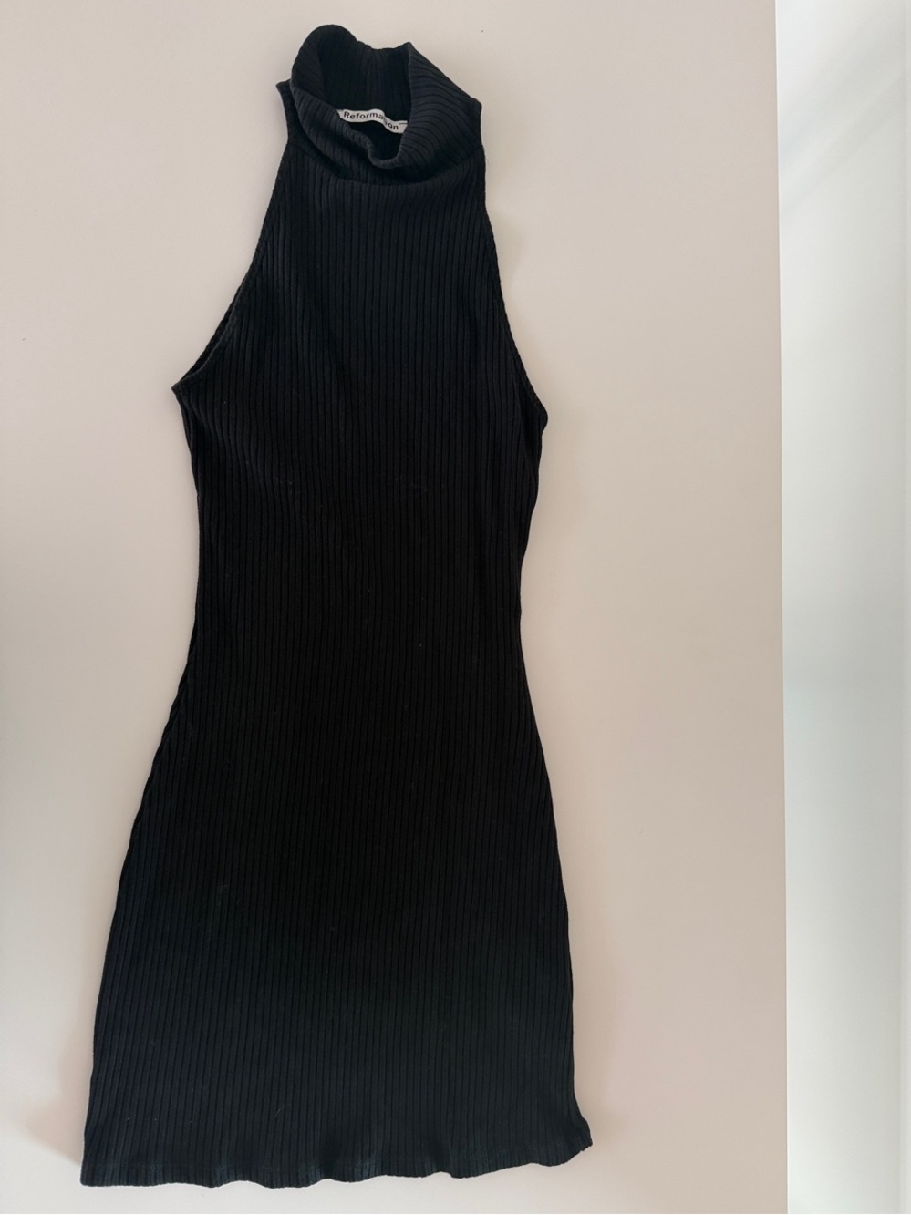 Reformation Black Ribbed Sleeveless Turtleneck Dress